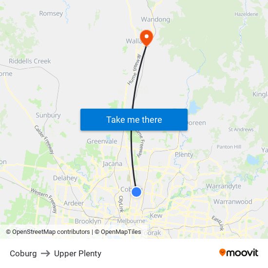 Coburg to Upper Plenty map