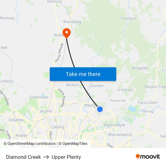 Diamond Creek to Upper Plenty map