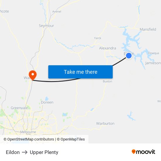 Eildon to Upper Plenty map