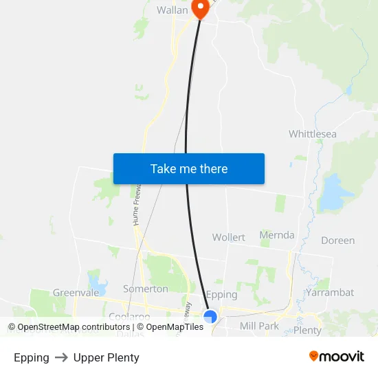 Epping to Upper Plenty map