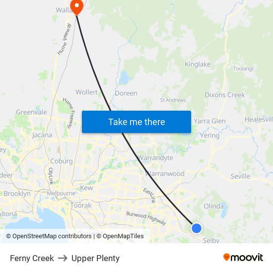 Ferny Creek to Upper Plenty map