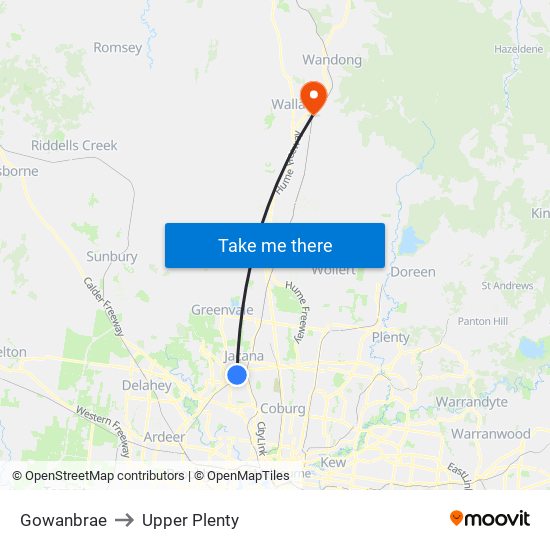 Gowanbrae to Upper Plenty map