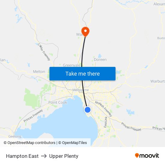 Hampton East to Upper Plenty map