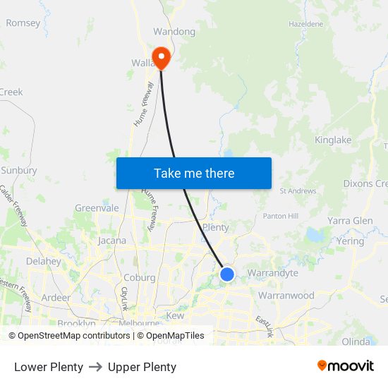 Lower Plenty to Upper Plenty map