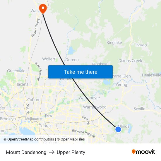Mount Dandenong to Upper Plenty map