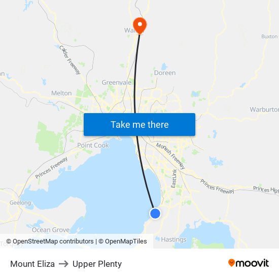 Mount Eliza to Upper Plenty map