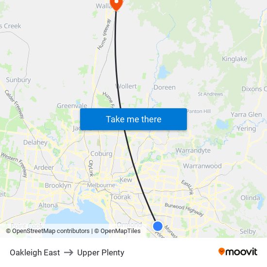 Oakleigh East to Upper Plenty map