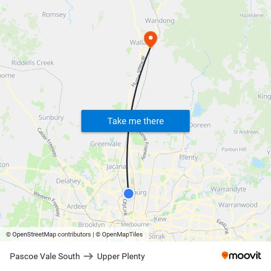 Pascoe Vale South to Upper Plenty map