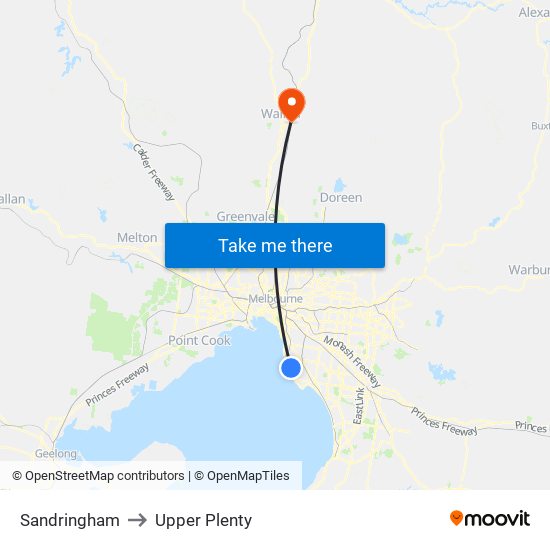 Sandringham to Upper Plenty map