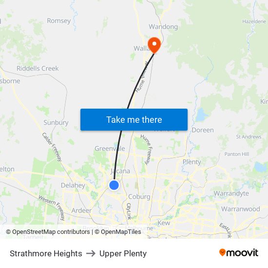 Strathmore Heights to Upper Plenty map