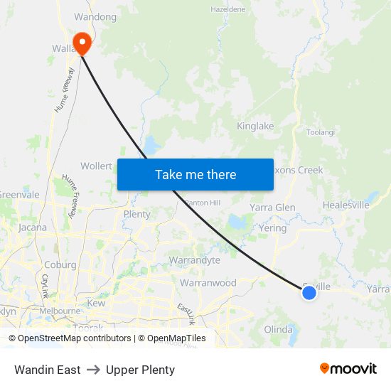 Wandin East to Upper Plenty map