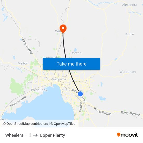 Wheelers Hill to Upper Plenty map