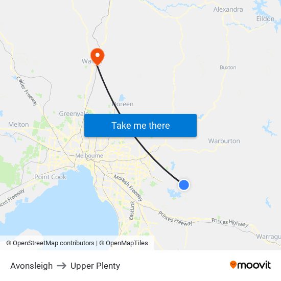 Avonsleigh to Upper Plenty map