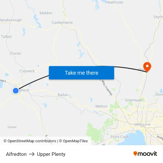 Alfredton to Upper Plenty map