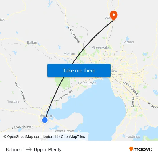 Belmont to Upper Plenty map