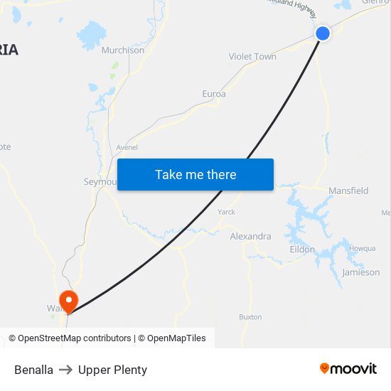 Benalla to Upper Plenty map