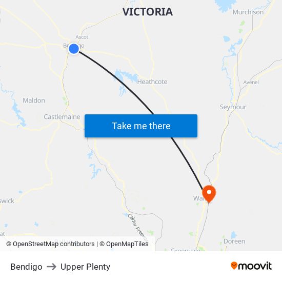 Bendigo to Upper Plenty map