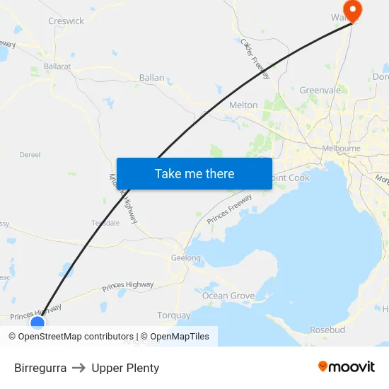 Birregurra to Upper Plenty map