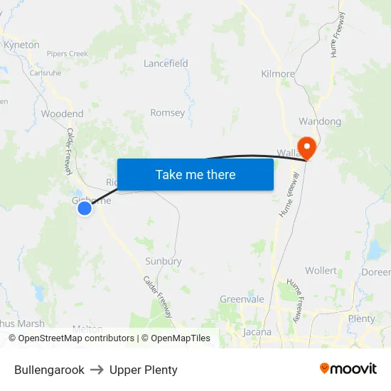 Bullengarook to Upper Plenty map