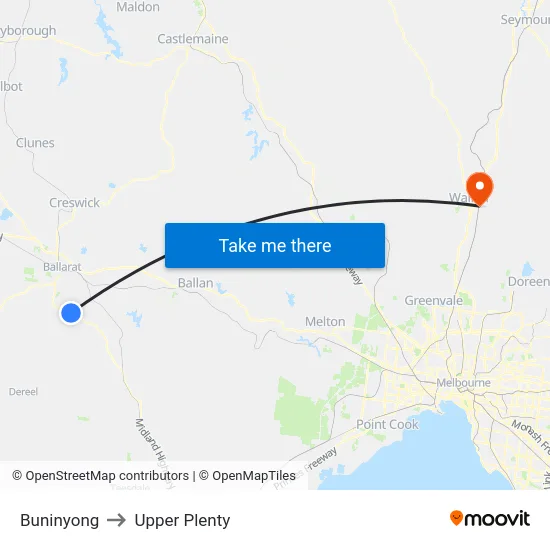 Buninyong to Upper Plenty map