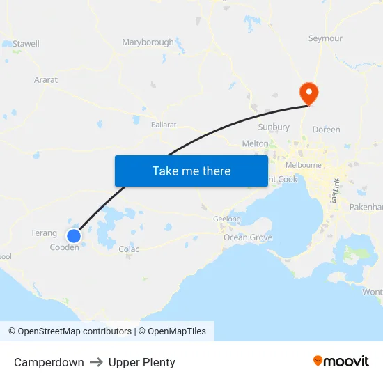 Camperdown to Upper Plenty map