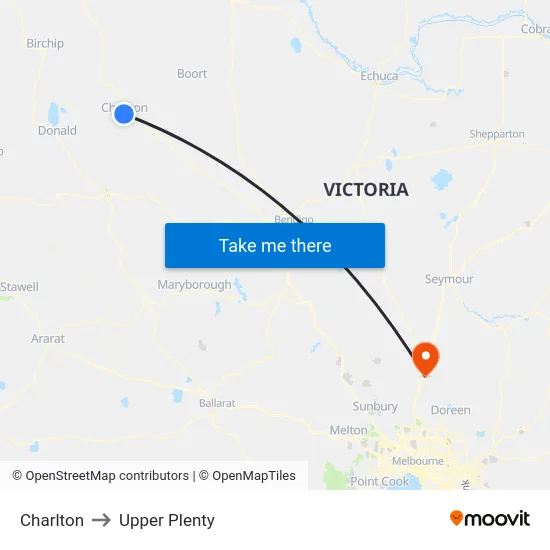 Charlton to Upper Plenty map