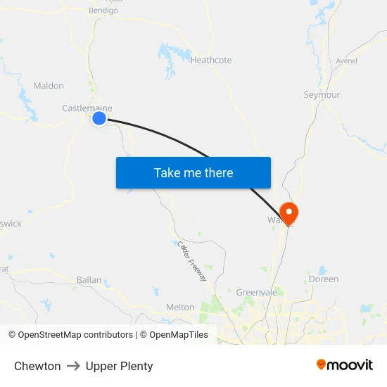 Chewton to Upper Plenty map