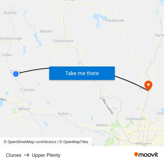 Clunes to Upper Plenty map