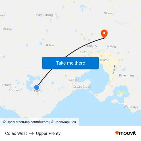 Colac West to Upper Plenty map