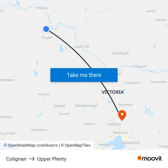 Colignan to Upper Plenty map