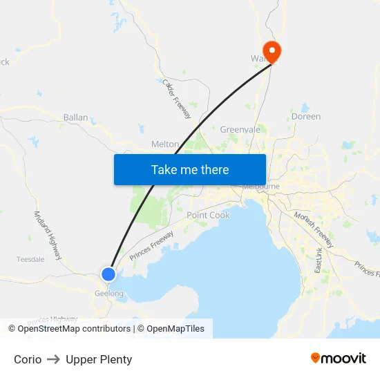 Corio to Upper Plenty map