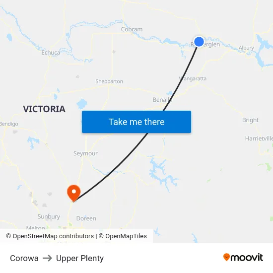 Corowa to Upper Plenty map