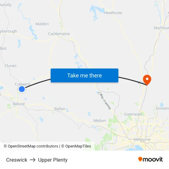 Creswick to Upper Plenty map