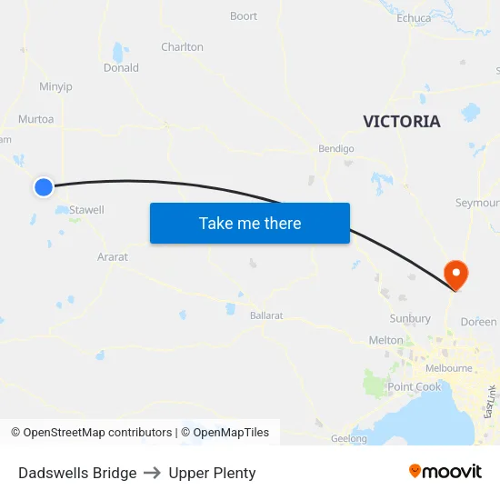 Dadswells Bridge to Upper Plenty map