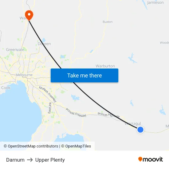 Darnum to Upper Plenty map