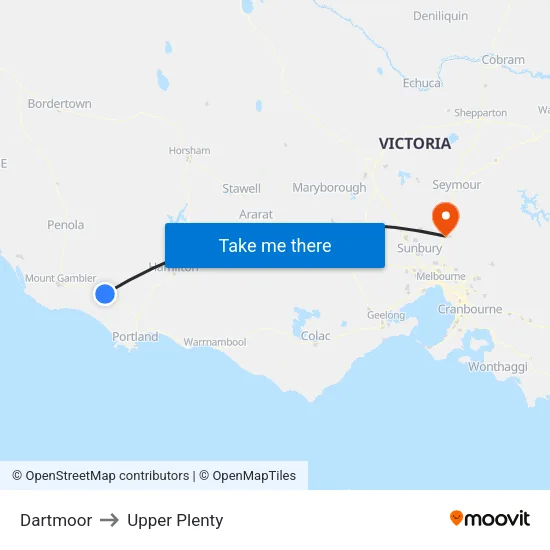 Dartmoor to Upper Plenty map