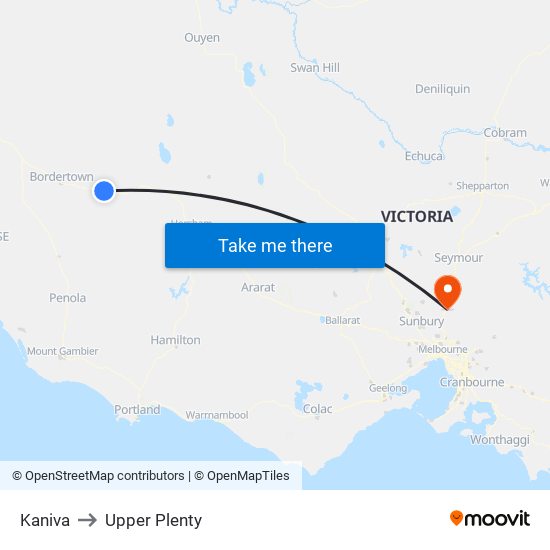 Kaniva to Upper Plenty map