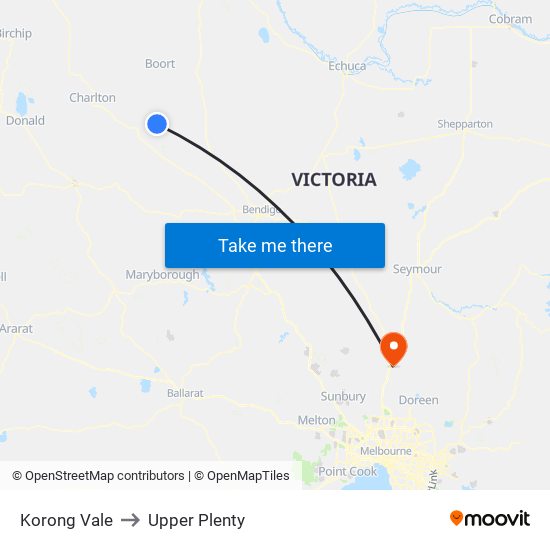 Korong Vale to Upper Plenty map