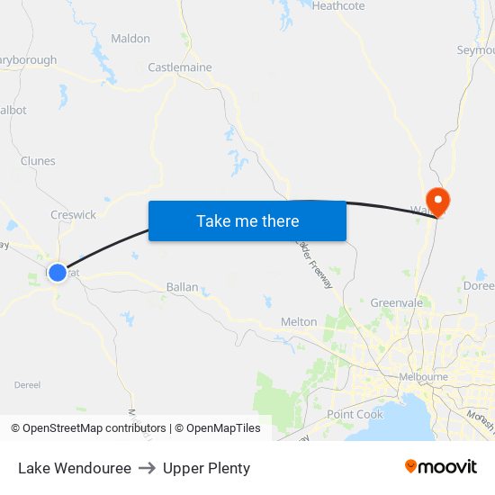 Lake Wendouree to Upper Plenty map