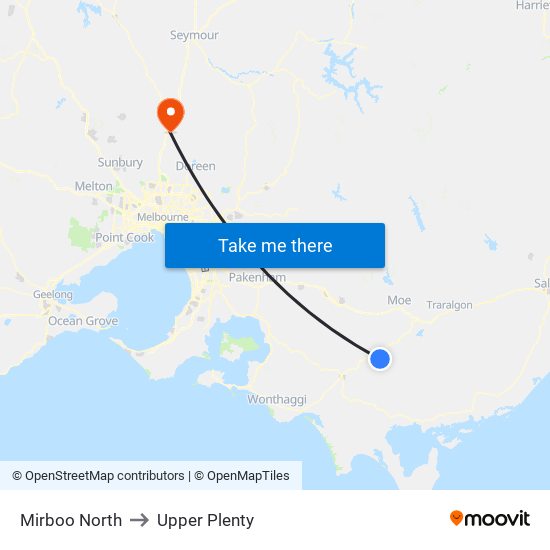 Mirboo North to Upper Plenty map