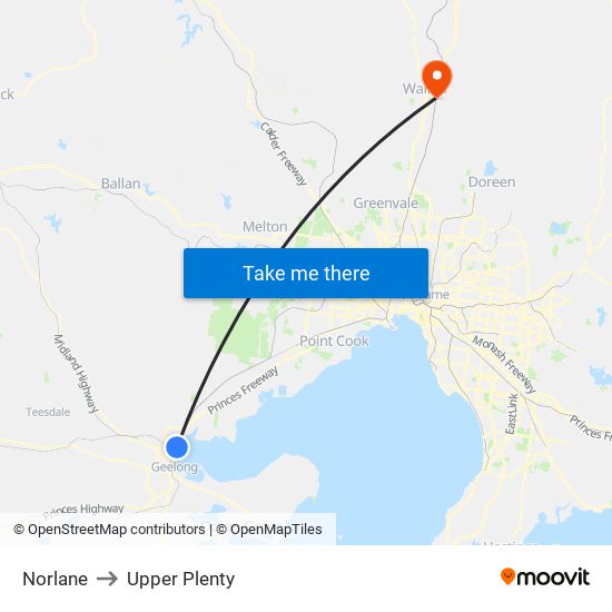 Norlane to Upper Plenty map