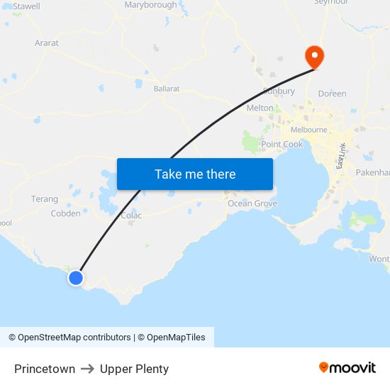 Princetown to Upper Plenty map