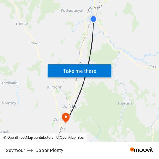 Seymour to Upper Plenty map