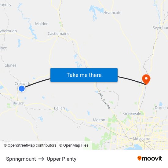 Springmount to Upper Plenty map