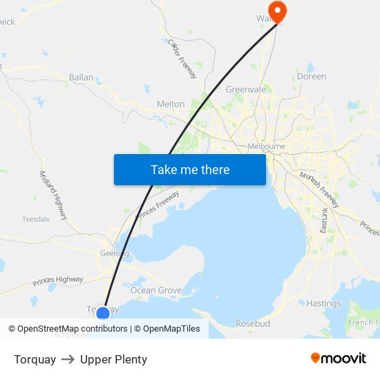 Torquay to Upper Plenty map