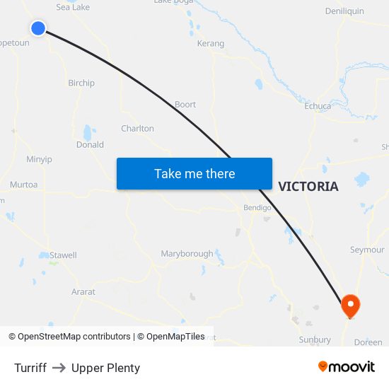 Turriff to Upper Plenty map