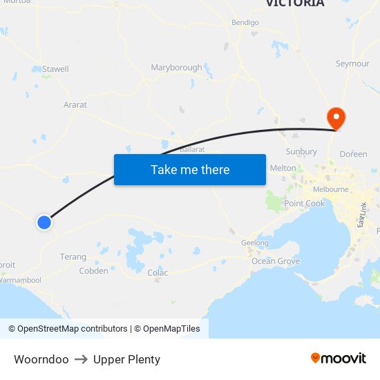 Woorndoo to Upper Plenty map