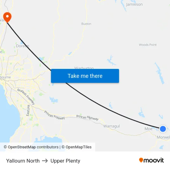 Yallourn North to Upper Plenty map