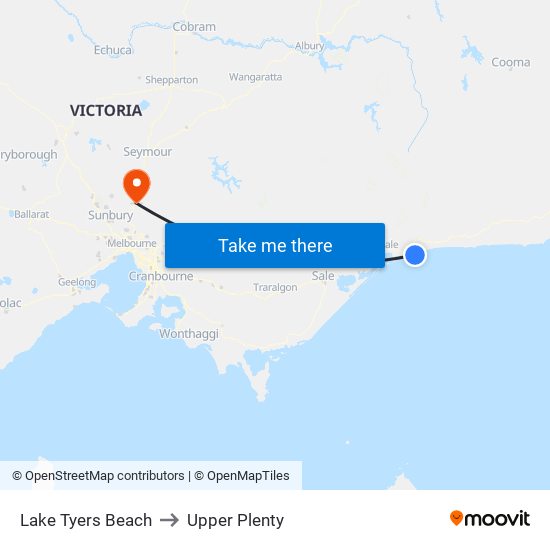 Lake Tyers Beach to Upper Plenty map