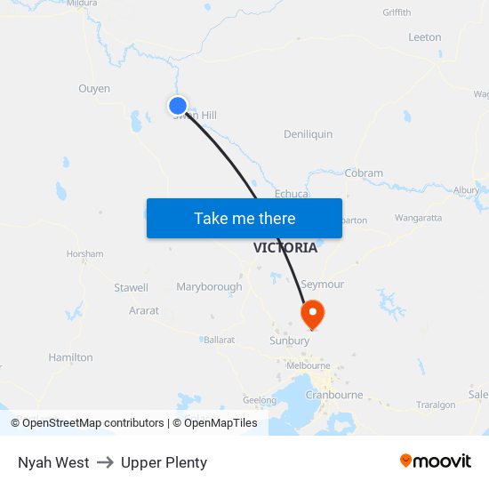 Nyah West to Upper Plenty map